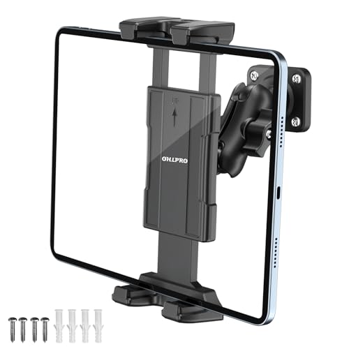 Image of OHLPRO Tablet Wall Mount Holder, 360 Rotation for 5-13 inch iPad mini Pro Air, Fire HD, Galaxy Tab, Switch and Phone, Drilled Base with 3 inch Support Arm Stand, Adjustable Tilt