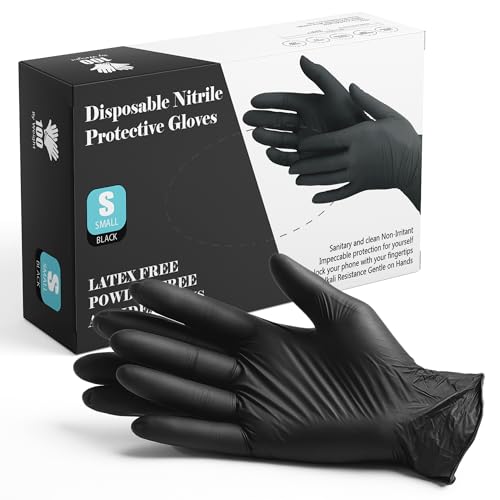 The Real Touch Black Nitrile Gloves, Latex Free & Powder Free, Heavy Duty & Anti-Piercing Disposable Gloves for Beauticians, Tattooists, Medical Environments