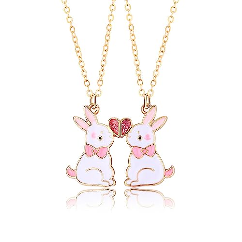 Hifot 2 Piezas Collares de la Amistad, Conejo Collar Corazon Mujer Cadena Oro, Collares Corazon Partido, Collares de Mejores Amigas para 2 Niña Bff Regalos Personalizados Accesorios de Amistad