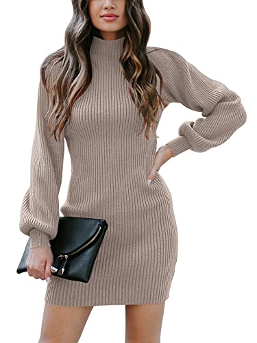 ANRABESS Womens Turtleneck Long Sleeve Slim Bodycon Pullover Sweater Dress A145hongxing-L