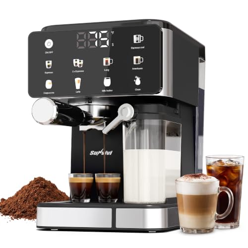 SUNVIVI Espresso Machine with Cold Brew, All-in-one Iced Coffee Maker with Automatic Milk Frother, LED Touchscreen, 51OZ Water Tank, Pressure Coffee Machine for Latte, Cappucinno, Self-clean, Black