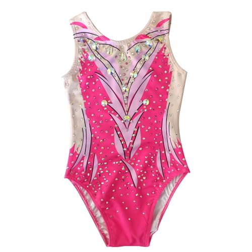 Girls' Pink Sparkly Patterned Synchronized Swimsuit for Children's Competition Performances Shimmering Style