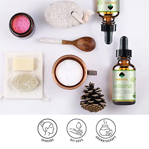 Jasmine Essential Oil, Besstoil Aromatherapy Oils For Diffuser, Candle Making, Perfume, Hair, Skin, Massage, Soap,4Oz #TOP7