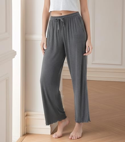 Image of DAVID ARCHY Women Pajama Pants Bamboo Rayon Comfy Cooling Lounge Sleep Flowy Casual Wide Leg Pj Bottom with Pockets 1 /2 Pack