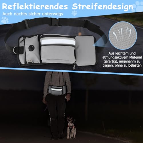 ZESTEFY Leckerlibeutel Hundetraining, Robuste Bauchtasche mit Kotbeutelspender, Flaschenhalter, Reflektor & Verstellbarem Gurt – Wasserdichtes Hundezubehör für Gassi, Training & Outdoor