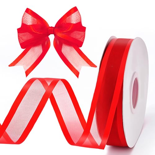 Image of Red Satin Ribbon 1 Inch Wide x 45 Yards Long - Double Faced for Gift Wrapping, Hair Bows, Wedding Decor, Crafts, and Christmas Party Decoration