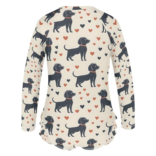 ALAZA Black Puppy Dog Love Heart Girls One Piece Swimsuit Long Sleeve Rash Guard Swimsuits UV 50+ Swimwear Zipper3