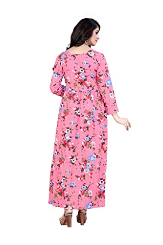 Image of H.E HAMZA ENTERPRISER Printed Crepe Material Brown Western Dress For Women