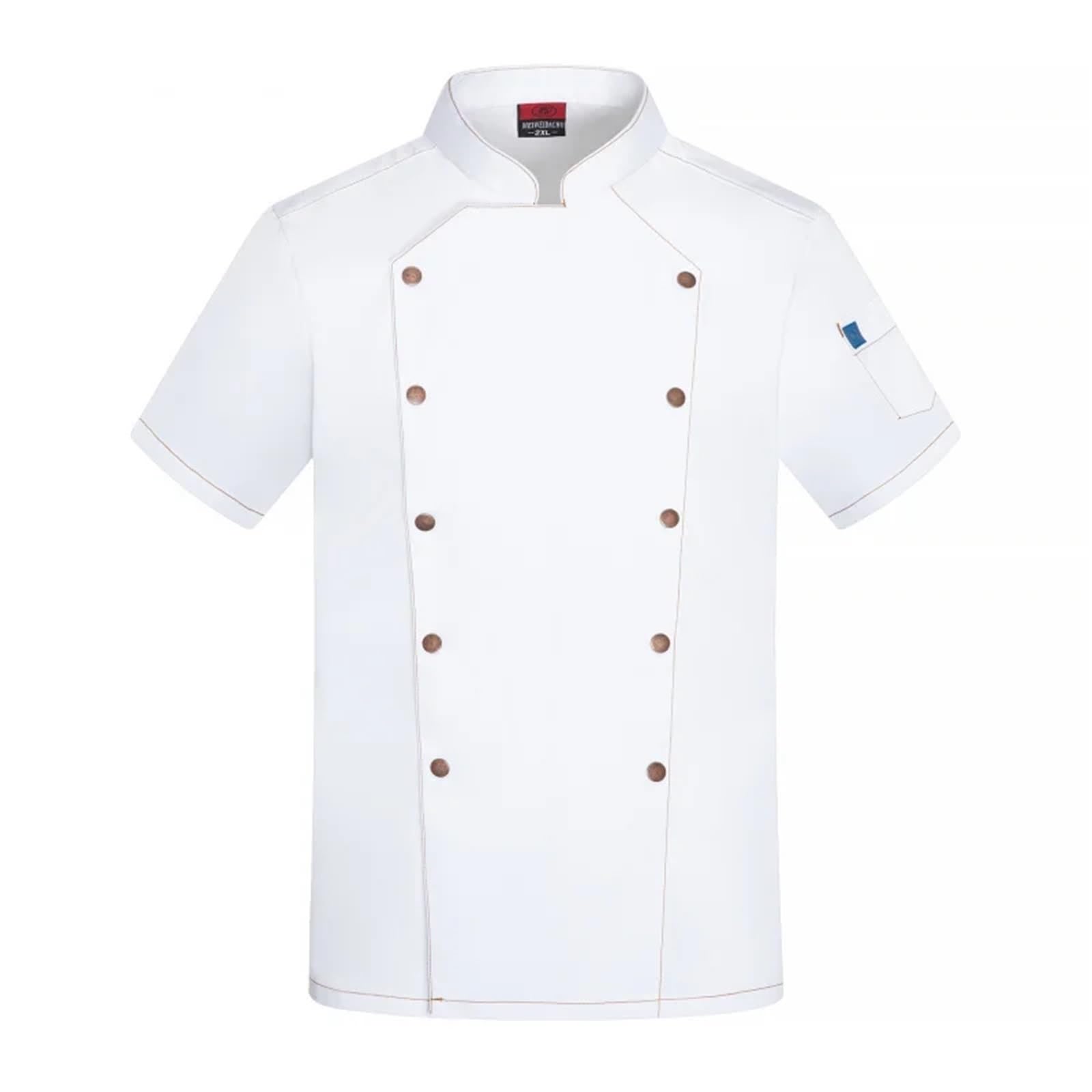 Koch Uniform Koch-Arbeitskleidung Sommer Kurzarm Atmungsaktive Kochuniform Arbeitskleidung Schweißabsorbierende Halbarm Weiße Kochuniform(White,XL)