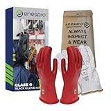 Enespro Class 0 Insulated Electrical Gloves - 1000V AC, 1500V DC Rubber Electrical Gloves with Leather Protectors, Bag - ASTM D120 NFPA 70E Electric Glove for Power Crew, and Utility Workers, Red