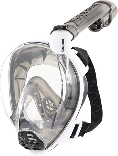 CRESSI Komodo Full Face Mask 1946-Komodo Máscara Integral Seca para Snorkel Visión de 180° -CO2 Seguro-Silicona 100% Antivaho-Tubo Lateral-Correas Elásticas Ajustables, Unisex-Adult, Blanco/Negro, M/L