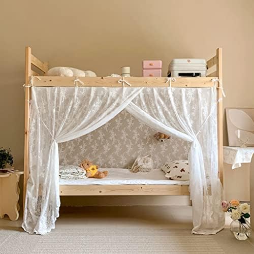 Lace 4 Corner Post Students Dorm Bunk Mosquito Net Bed Canopy Netting Students Bed Curtains for Student Dormitory School College (A-White, One Size)