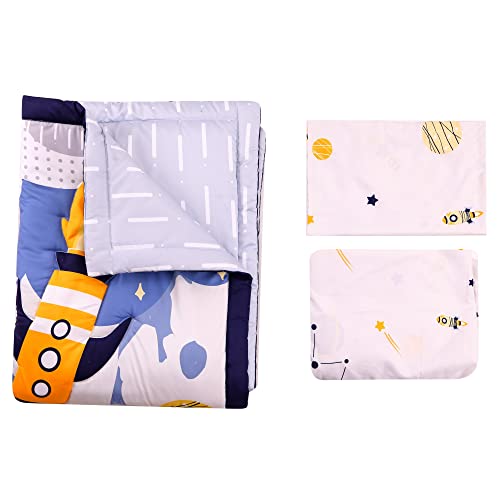 Baby Bees 3 Pieces Space Crib Bedding Sets For Boys And Girls | Baby Bedding Set Of Crib Fitted Sheet, Quilt For Standard Size Crib #TOP3