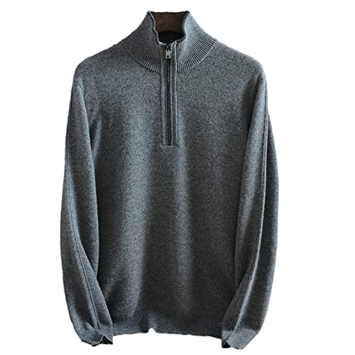 Pull cachemire homme col roulé zippé chaud Kelsiop gris foncé