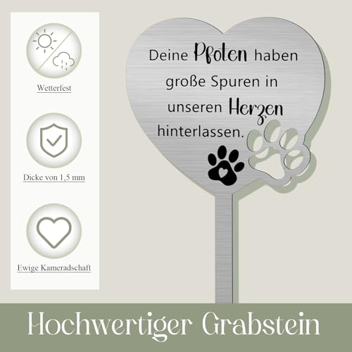 Namalu Grabplatte mit Gravur Katze & Hund Gedenkstein Outdoor Grabschmuck Wetterfest Gedenktafel Draußen Schieferplatte Deko für Tiere Grab Erinnerung Trauer Geschenk für Tierbesitzer(Pfoten in Herz)