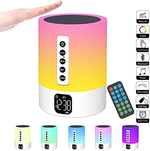 Sound Machine with Night Light Bluetooth Speaker, Bluetooth Alarm Clock for Kids Dimmable Color Changing Touch Bedside Lamp Portable White Noise Machine, Teen Girl Gifts for 12 Year Old Girls Boys