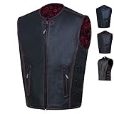 New Men's Motorcycle Real Cowhide Leather Vest Adjustable Stylish w/CE Armor, Dual Concealed Carry Gun Pockets Large Back Panel Biker Cruiser Touring Club Riding Vests for Men Paisley Red XL