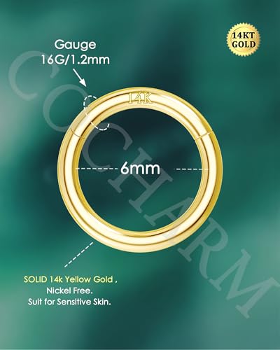 COCHARM 14K Solid Gold 18g/16g Nose Rings 16G Septum Rings Yellow Gold Tragus Helix Cartilage Conch Earring Hoops 18 Gauge Piercing Hoop4