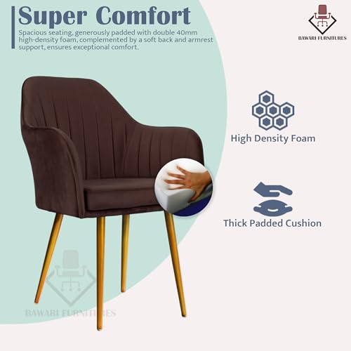 Image of Accent Chair for Living Room| Soft Velvet Fabric Armchair with Multi Colour Leg Options | Modern Chair with Thick Cushion for Home Office restaurent and cafes| 1pc (Golden Legs, Dark Brown)