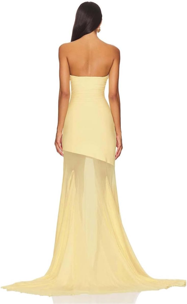 Women Strapless Tube Top Maxi Dress Mesh Off Shoulder Bodycon Long Formal Cocktail Party Clubwear