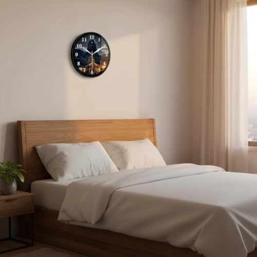 Image of Lord Shiva & Kedarnath Temple Wall Clock for Modern Home Decor | Luxury Round Analog Silent Non-Ticking Spiritual Adiyogi Watch for Elegant Living Room & Puja Room, Black Frame
