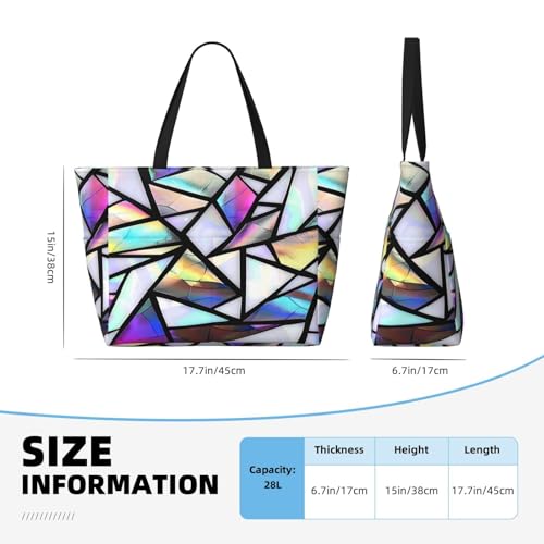 Bolso de playa grande impermeable y resistente a la arena con estampado geométrico iridiscente, tipo tote con cremallera, para mujeres miniatura 4