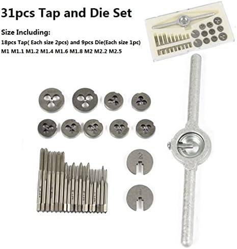 MINGPING 31pcs Tap and Die Set - Alloy Steel Screw Thread Taps & Wrench, Precision Hand Tapping Tools for Metalworking, DIY, and Repairs