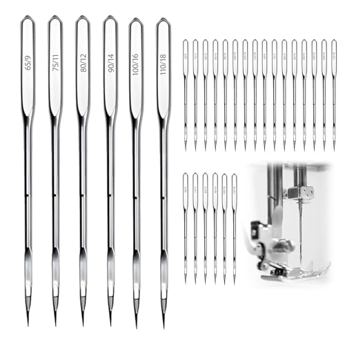 ASIRYVA 80 Pcs Universal Heavy Duty Sewing Machine Needles 6 Sizes (65/9 75/11 80/12 90/14 100/16 110/18) Compatible with Singer Brother Varmax Home Sewing Machines