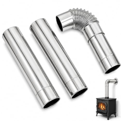 Tofficu Lot de 3 Tuyau Poêle à Bois Inox 60mm, Coude 90° Conduit Cheminée