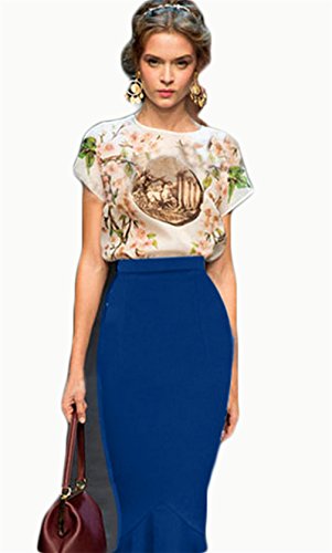 Jupe longue package hanche bleue L - Robe tempérament élégant pour femme