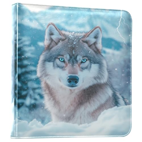 Snow Wolf Lightning Blue Leather Photo Album Self Adhesive Pages Scrapbook Album 3 Ring Binder Waterproof Photo Book for Girls Boys Pictures Wedding