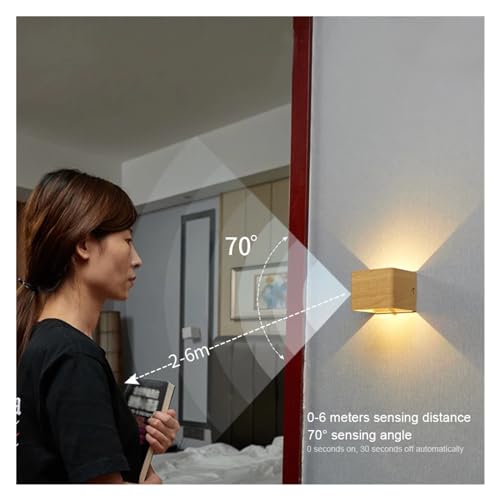 Aplique de pared LED recargable de madera con sensor de movimiento para dormitorio 6