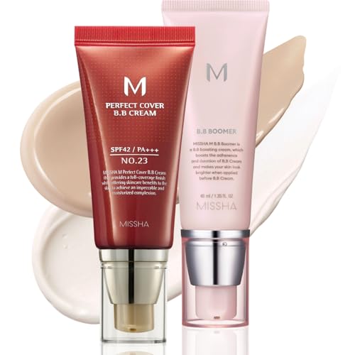 MISSHA BB ESSENTIALS KIT M PERFECT COVER BB CREAM No.23 Natural Beige/SPF 42 PA+++ 1.69 oz & M BB Boomer 1.35 oz -Lightweight, Multi-Function, High Coverage