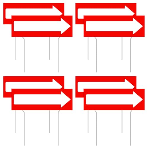 8 Pack Arrow Sign Yard Sign Signs for Outside Red This Way Decor 17 x 6 Inch Plastic Blank Directional Yard-Sign with 12 Inch Metal Stakes Waterproof This Way Signs for Lawn Wedding Party Garage Sale