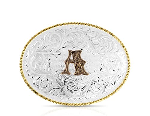 Montana Silversmiths Unisex Classic Western Oval Two-Tone Initial Belt Buckle K Silver One Size