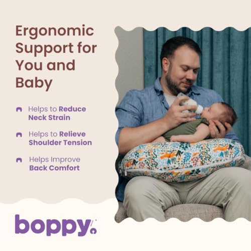 Image of Boppy Nursing Pillow - Verified Safe Breastfeeding Pillow with Softer Fill for Comfortable Support, Machine Wash & Dry Cover, Non-Toxic Materials - Colorful Forest Animals
