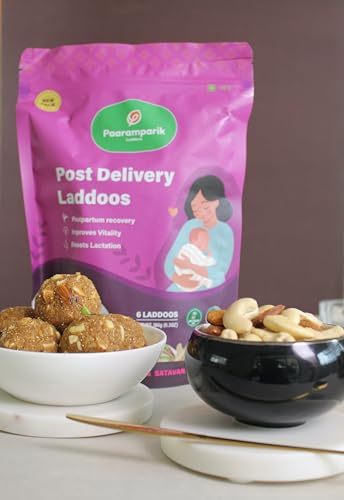 Image of Paaramparik Post Delivery Hamper|New om Gifts| Gond Laddu Lactation Laddu, Roasted Millets Namkeen, Herbal Tea Set| Dry Fruits, Shatavari (Mom Hamper)