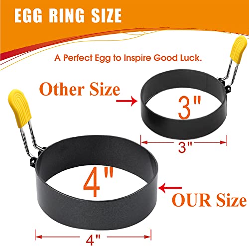 4 Inch Large Egg Rings For Frying Eggs, 2 Pack Stainless Steel Egg Cooking Rings Nonstick Round Egg Shaper Mold With Anti-Scald Handle For English Muffins Pancake Cooking Griddle #TOP2