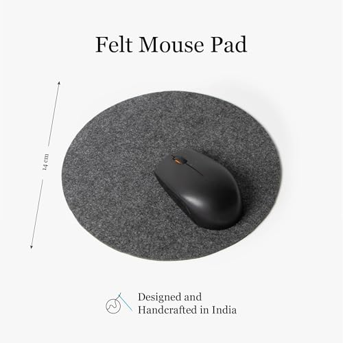 Image of Bellblock Mouse Pad | Computer Mouse Mat | Vegan PU Leather | Anti-Slip | Smooth Mouse Control | Spill-Resistant Surface | Blue & Tan | 22 x 22 cm (Pack of 1) (Felt, Round)