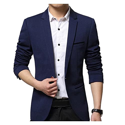 Jaqueta masculina slim fit, casual, para casamento, festa à noite, blazer com um botão, Azul escuro,