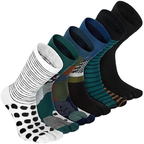 Fourluoo 6 Pairs Men's Tabi Socks Cotton Flip Flop Socks Split Toe Socks for Men Athletic Wicking (Stylish) Cover