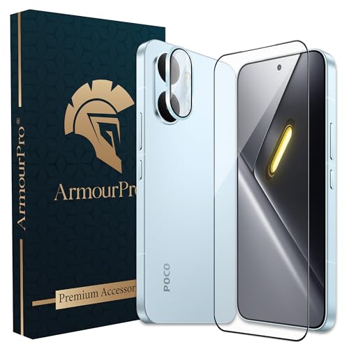 Image of ArmourPro Edge to Edge Tempered Glass for Poco X8 Pro Max with Black Camera Ring Guard, 9H Screen Protector, Anti-Scratch, Anti-Fingerprint, Bubble-Free Installation Kit