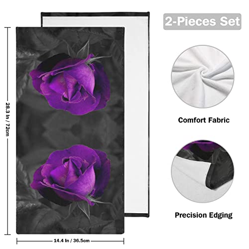 Aiyooler Hand Towels For Bathroom Set Of 2 Vintage Elegant Rose Floral Purple Flowers Black Leaves Soft Absorbent Small 28Inchx14Inch #TOP1