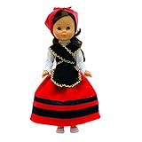 Folk Artesanía Set Vestido Regional Gallega Galicia, pañuelo, Delantal y Percha para muñeca Nancy, Sintra, Mina, Noa. Muñeca no incluida. Fabricado en España.