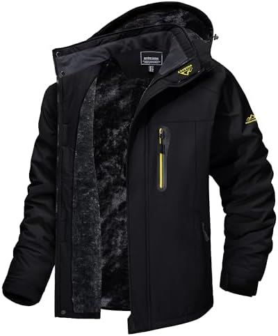 MAGCOMSEN Herren Winter Fleecejacke Warme Gefüttert Skijacke Outdoor Winddicht Wasserdicht Jacke Verdickt Funktionsjacke mit Abnehmbarer Kapuze für Wandern Camping
