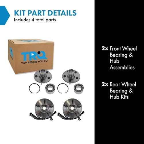 Image of TRQ 2 Piece Front Rear Wheel Bearing & Hub Assembly Set Compatible with 2006-2010 Ford Explorer 2007-2010 Explorer Sport Trac Mercury Mountaineer