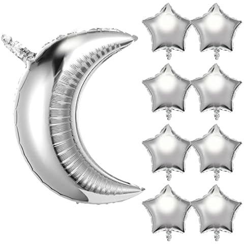 Prasacco 9PCS Silver Moon and Star Balloons Cover