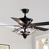CROSSIO Modern Crystal Chandelier Ceiling Fan Gorgeous Reversible Ceiling Fan Light Fixture with Remote for Bedroom Living Room (Black-2, 50')