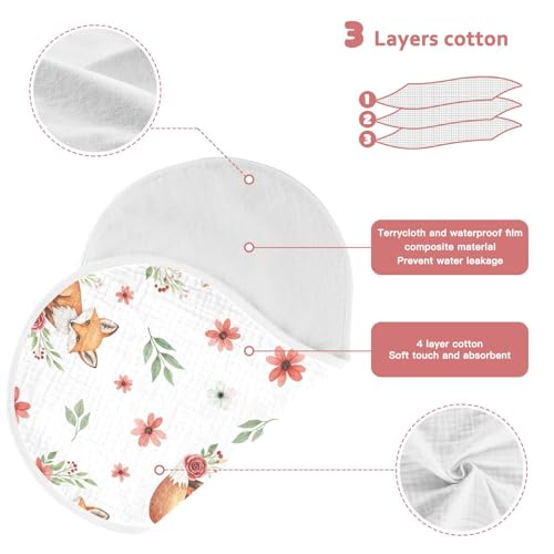 2 Pack Muslin Burp Cloths Floral Fox White Cotton Baby Burp Cloths Ultra Absorbent and Soft Spit Up Rags for Newborn Babies, Large 22" x 11"3