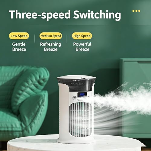 Ventilador de aire acondicionado portátil con gran angular de 180° y 3 velocidades de escritorio 6